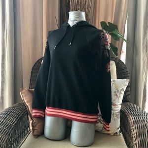 Black Hoodie With Flower Embroidery Details